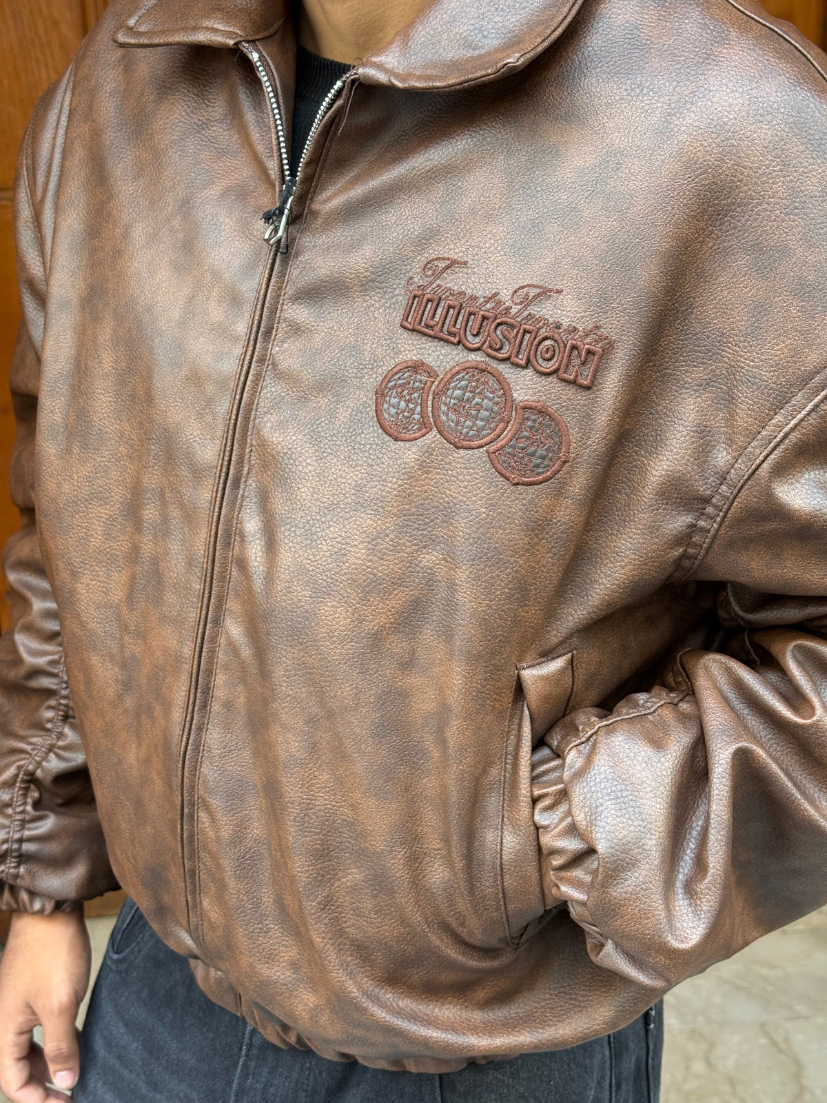 LEATHER JACKET ILLUSION BROWN RT 153