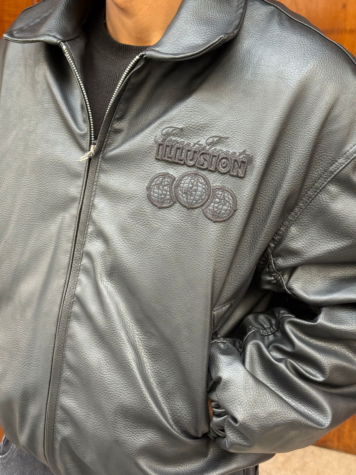 LEATHER JACKET ILLUSION BLACK RT 153