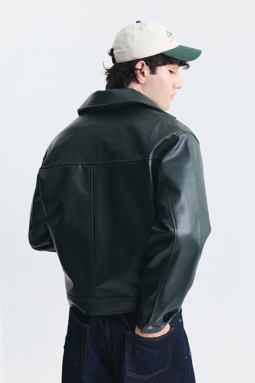 LEATHER JACKET ZIP GREEN ES E50-01