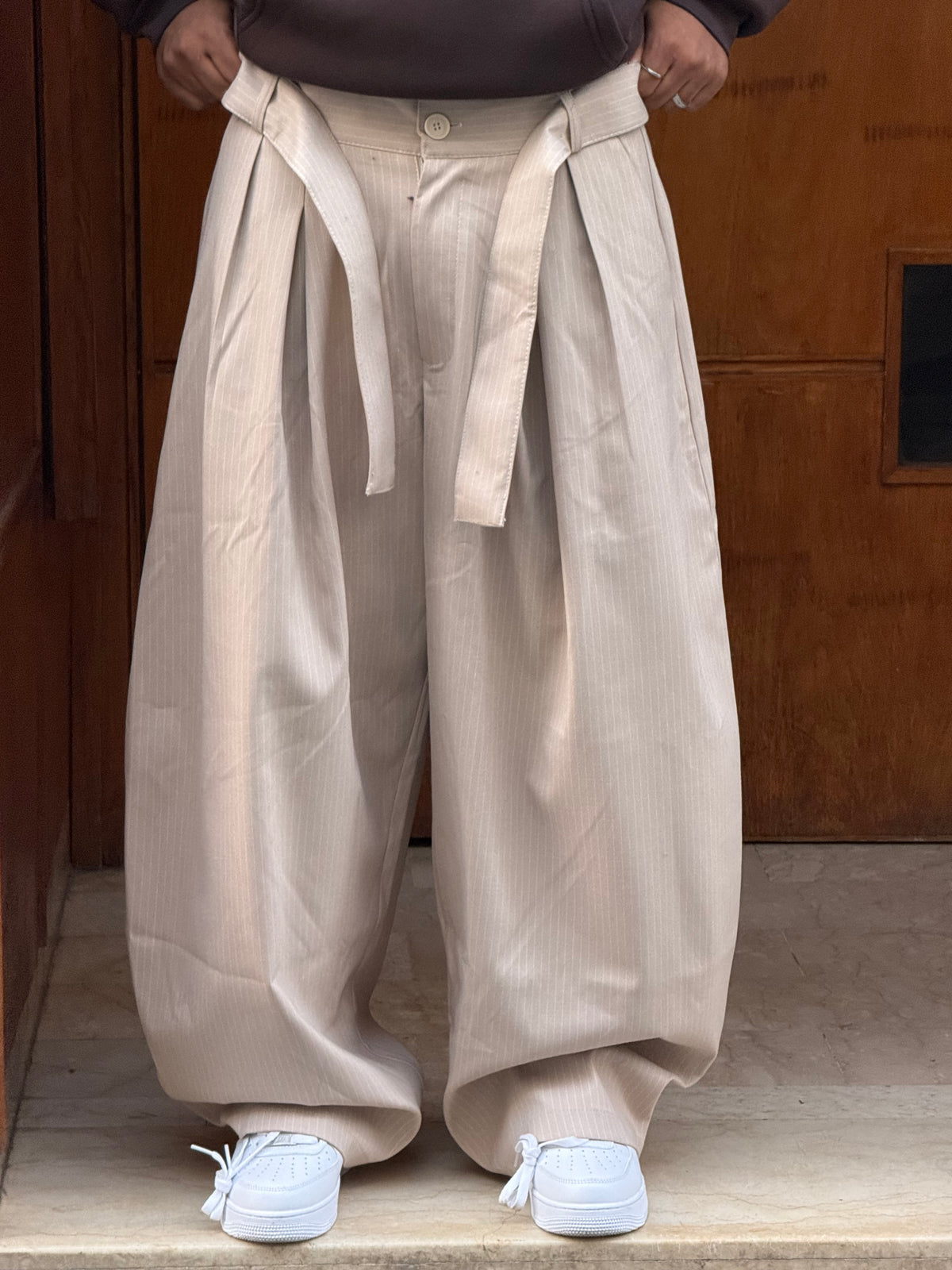 TROUSER PANTS OVERSIZE RAYURES (BEIGE) V80-63