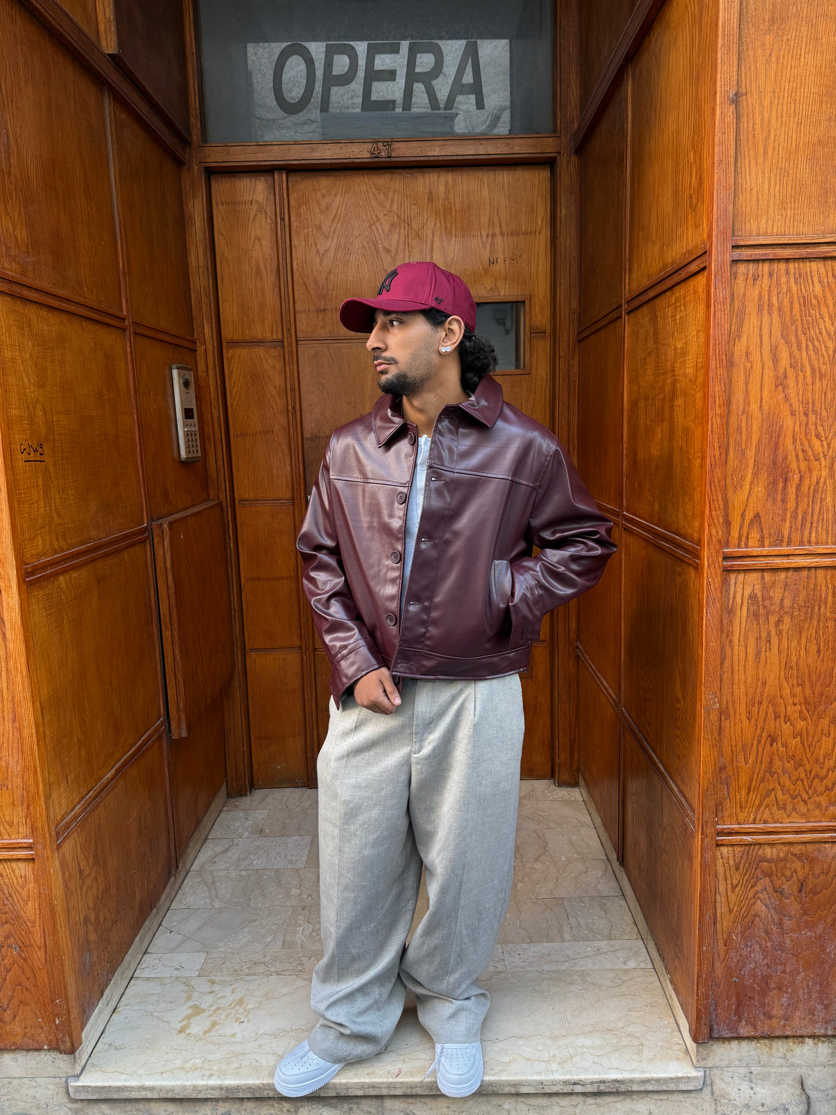FAUX LEATHER JACKET CROP BURGUNDY PZ
