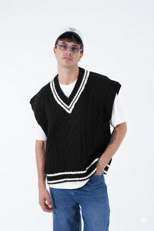 Striped V-Neck Sweater BLACK 3012