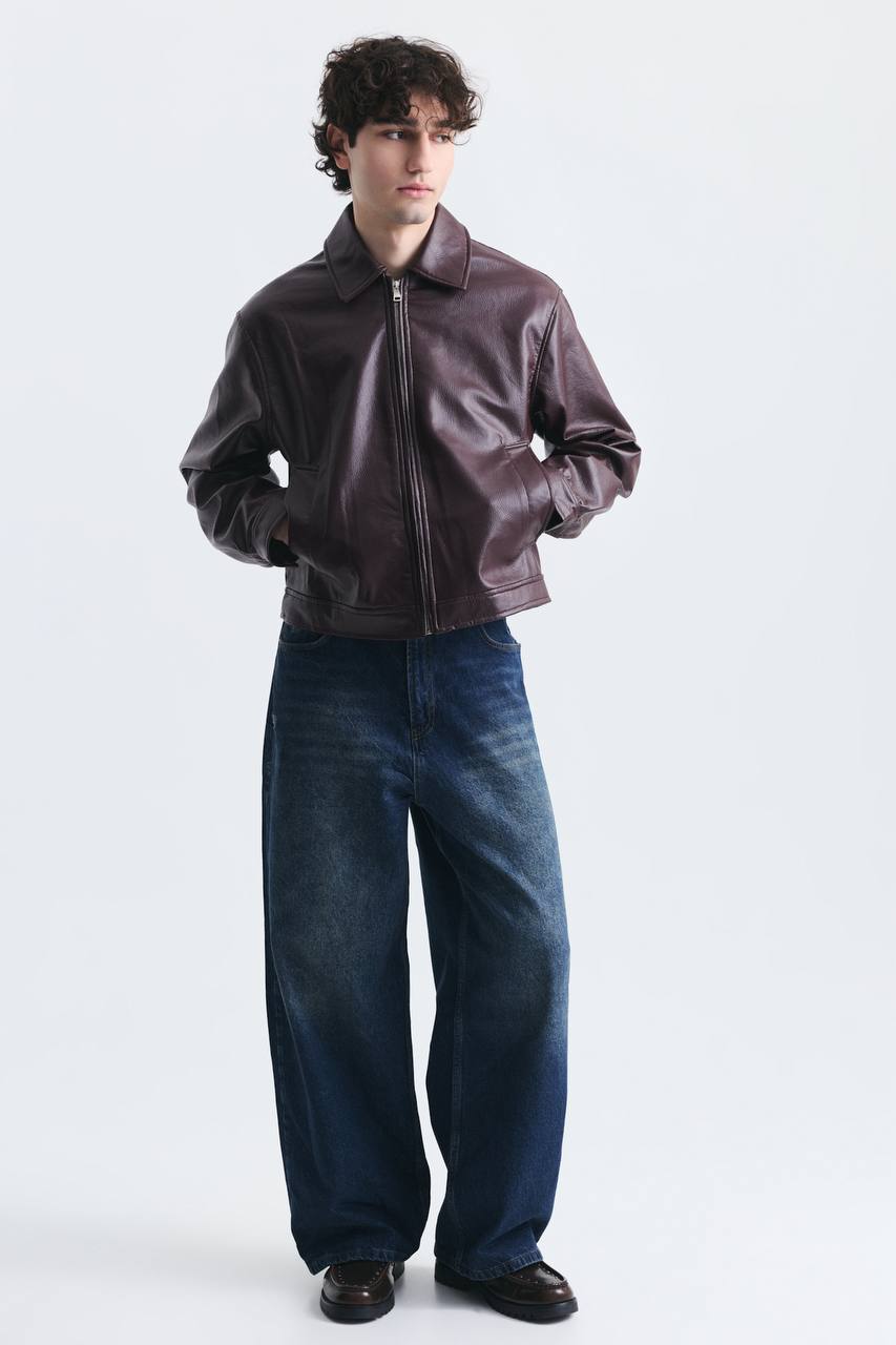 LEATHER JACKET ZIP BURGUNDY ES E50-01