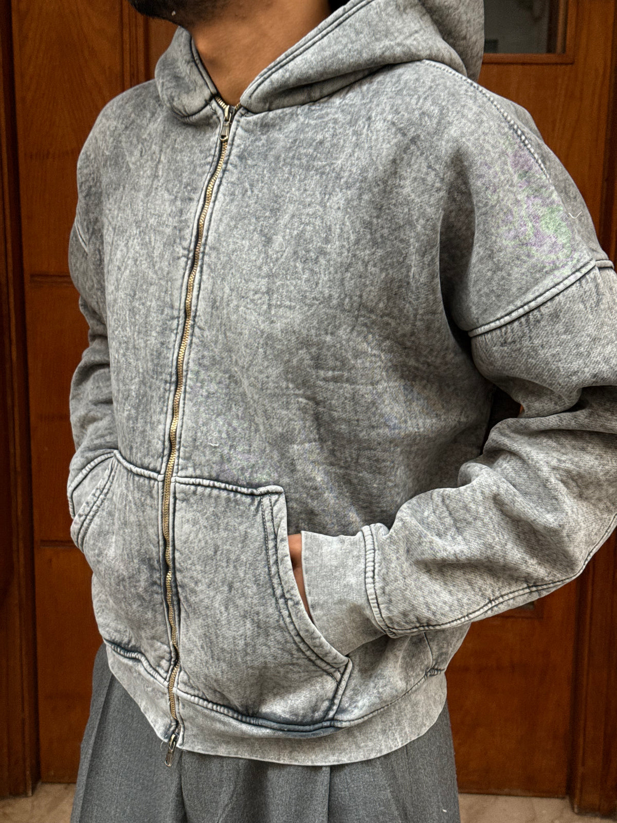HOODIES ZIP WASHED GREY BL