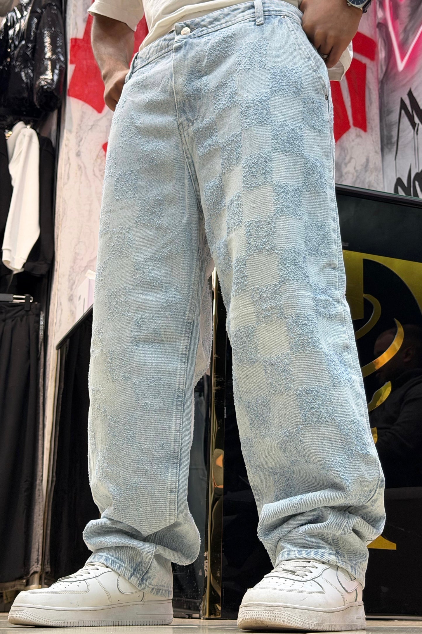 BAGGY JEANS CARREAU LASER BLEU DELAVE