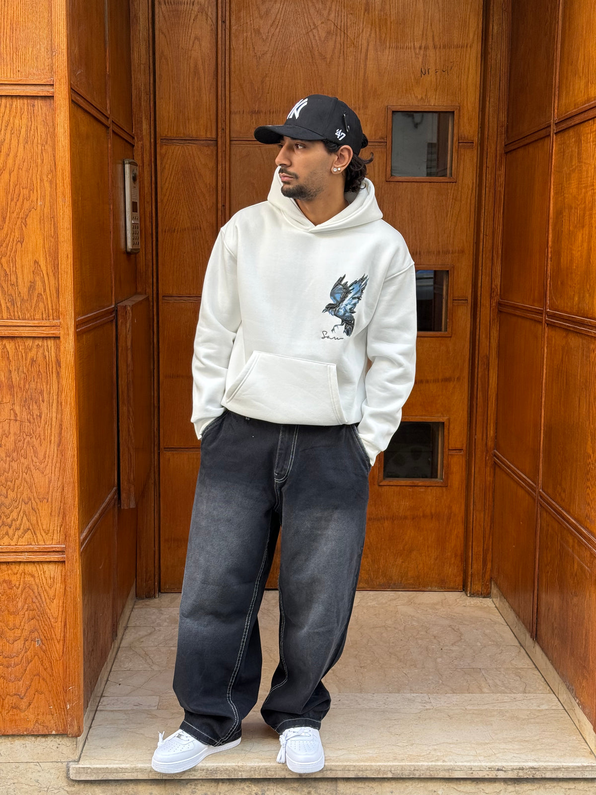 SUPPER BAGGY JEANS (NOIR COUTURE BLANC)