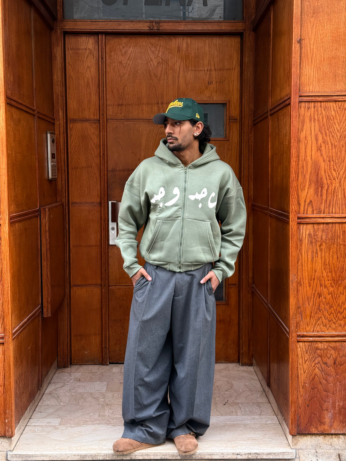 HOODIES ZIP CROP ( من جد وجد ) GREEN OVX