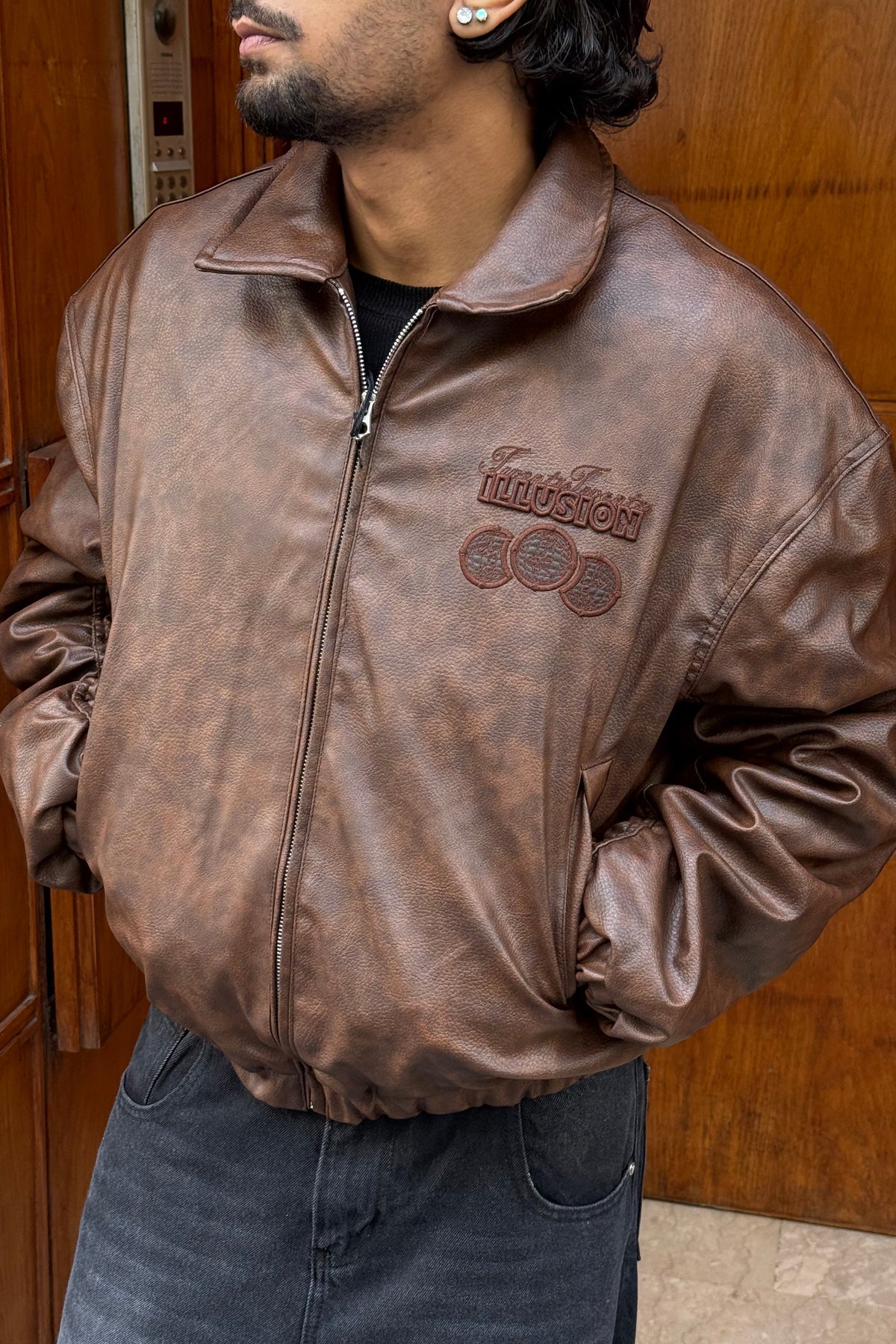 LEATHER JACKET ILLUSION BROWN RT 153