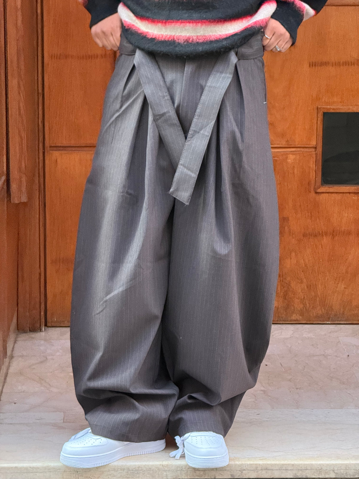 TROUSER PANTS OVERSIZE RAYURES (BROWN) V80-63
