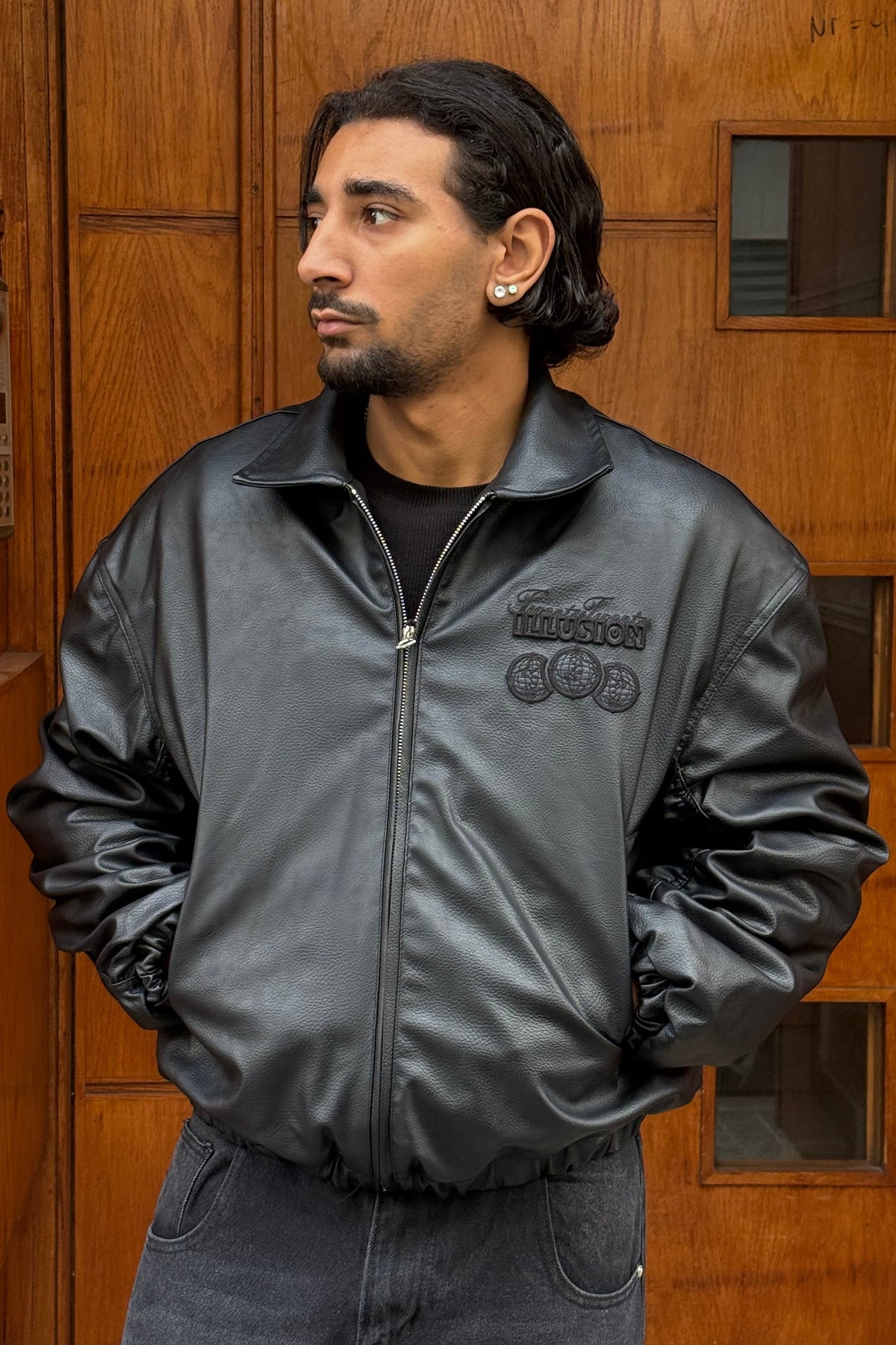 LEATHER JACKET ILLUSION BLACK RT 153