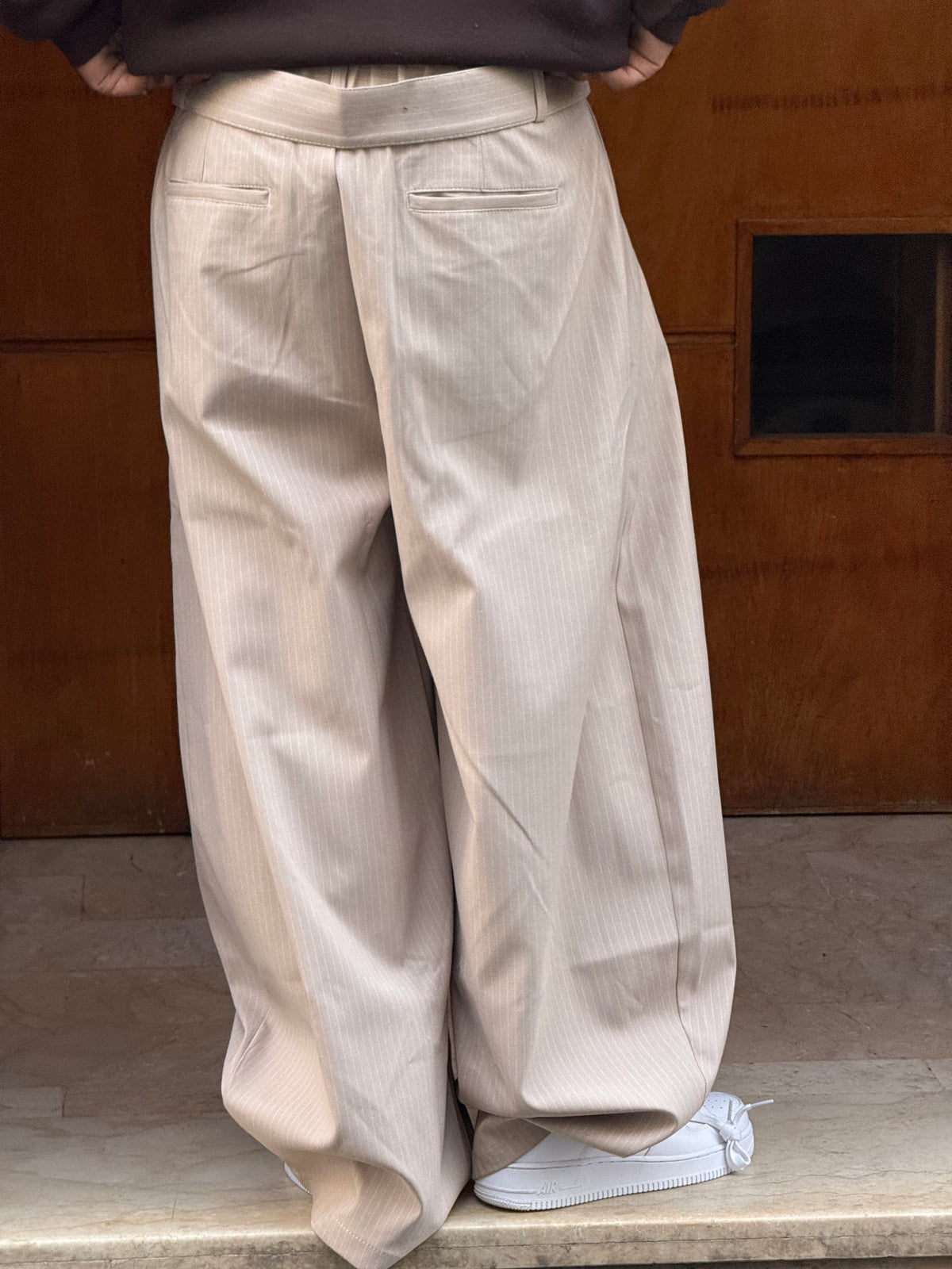 TROUSER PANTS OVERSIZE RAYURES (BEIGE) V80-63