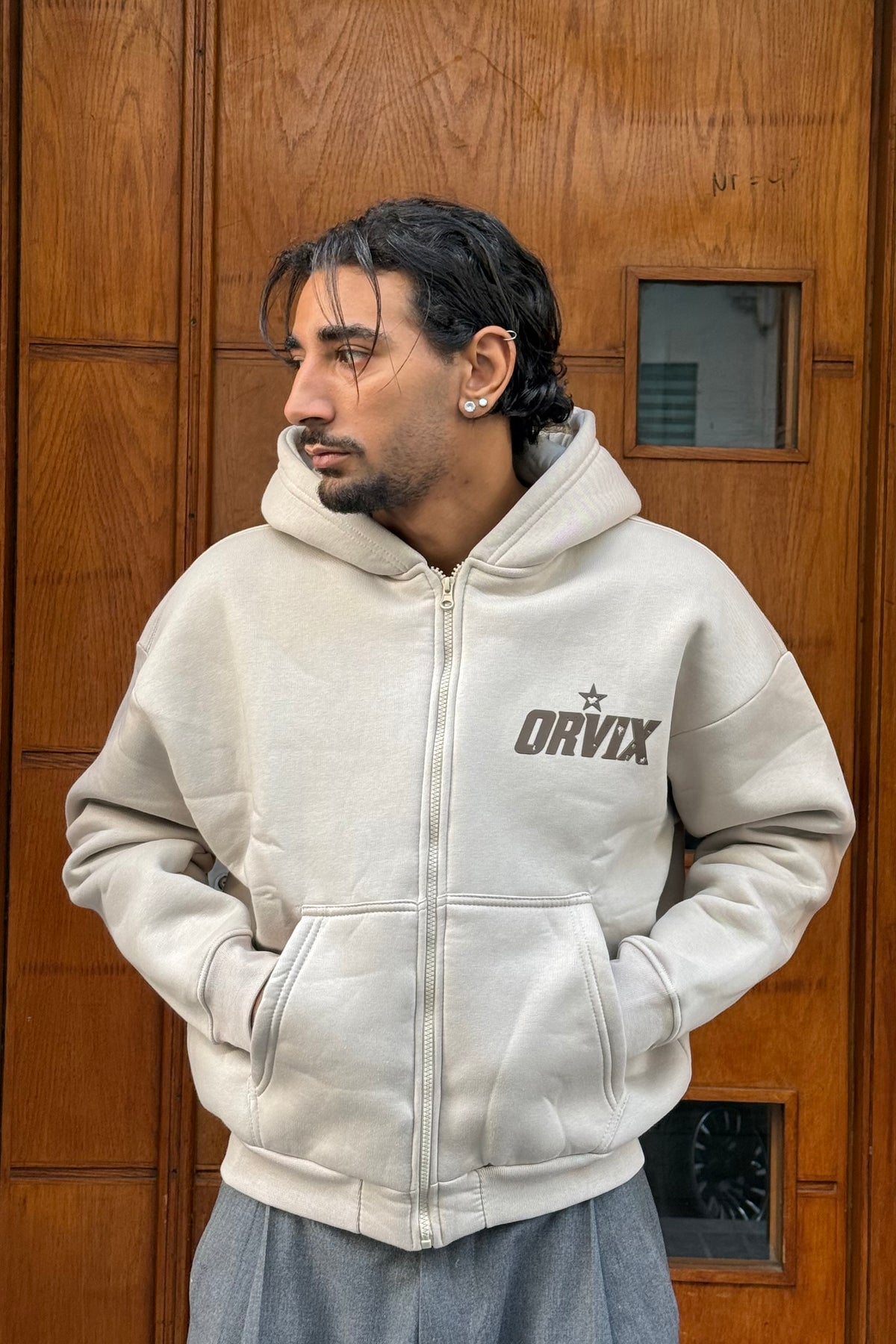 HOODIES CROP ZIP ORVIX CLUB BEIGE OVX
