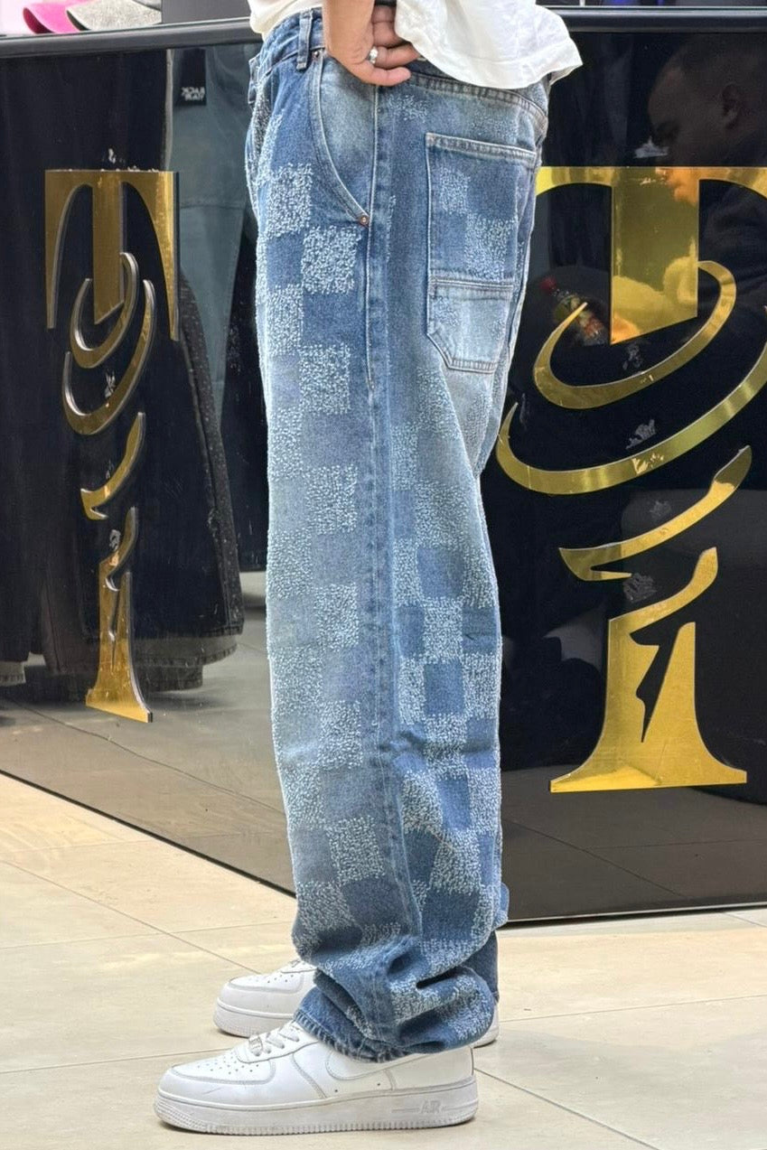 BAGGY JEANS CARREAU LASER BLEU