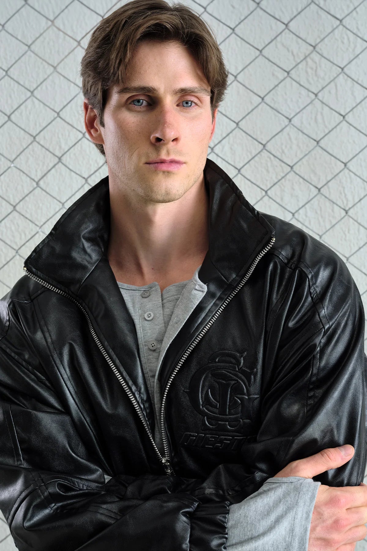 JACKET FAUX LEATHER CROP BLACK 5757