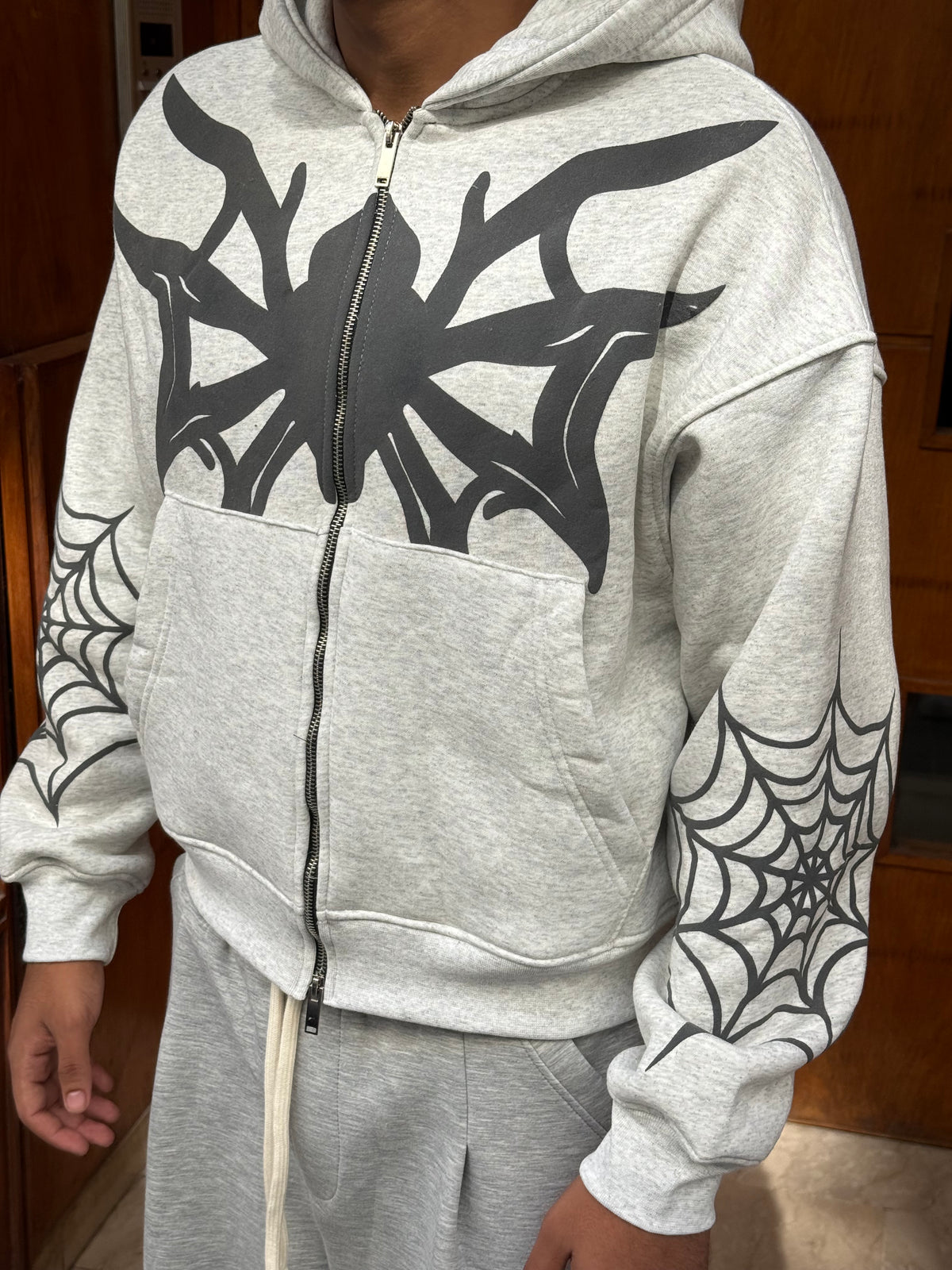 HOODIES CROP ZIP SPIDER GREY BL