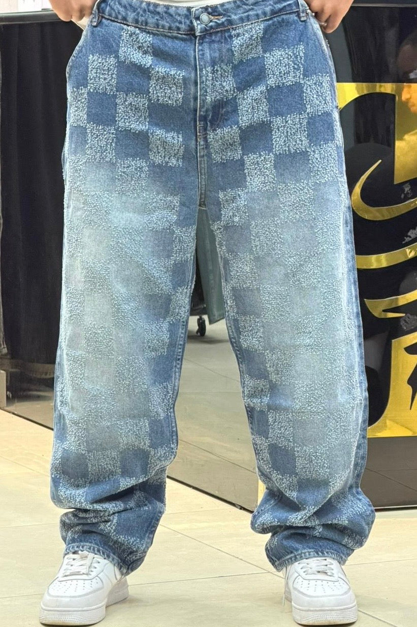 BAGGY JEANS CARREAU LASER BLEU