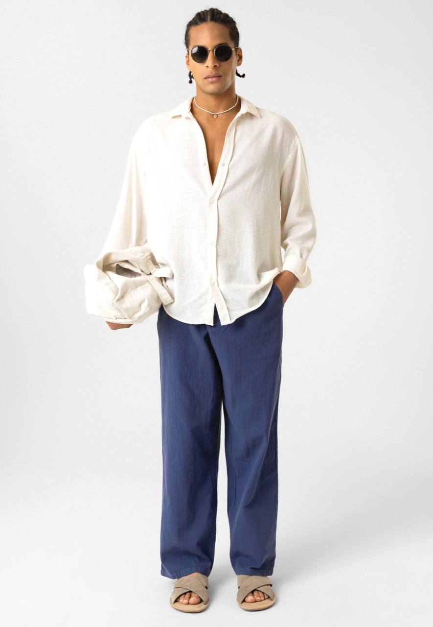 LINEN PANTS DARK BLUE J&J Y145