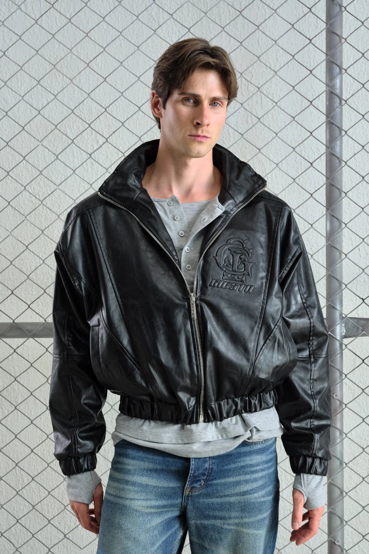 JACKET FAUX LEATHER CROP BLACK 5757