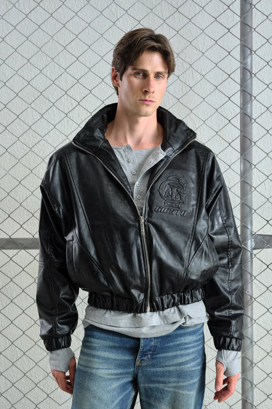 JACKET FAUX LEATHER CROP BLACK 5757