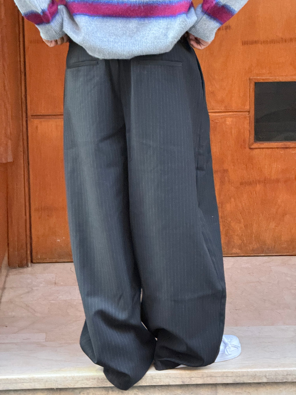 TROUSER PANTS OVERSIZE RAYURES (BLACK) V80-63