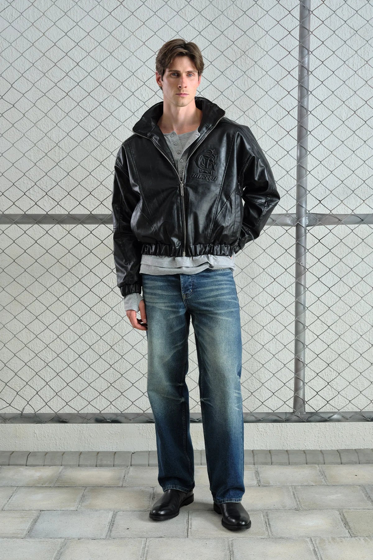 JACKET FAUX LEATHER CROP BLACK 5757