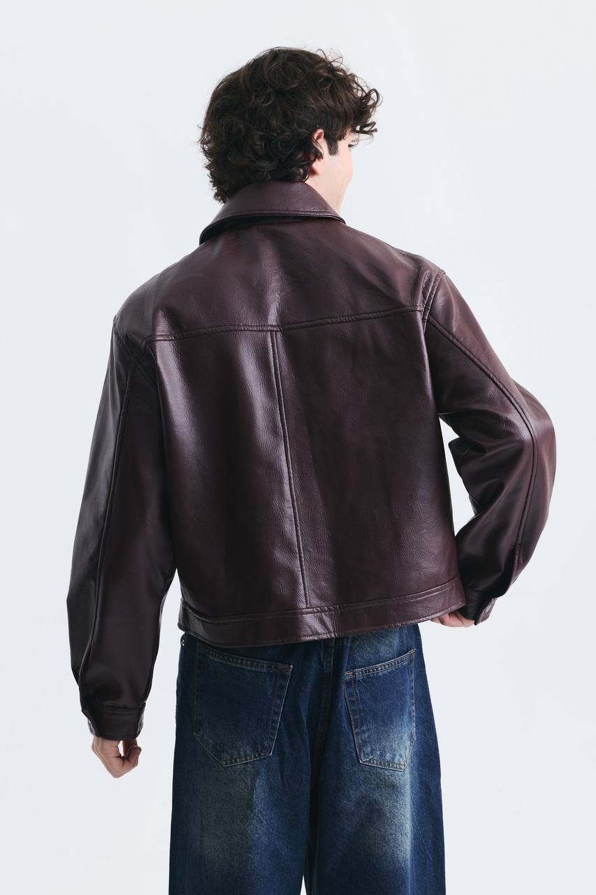 LEATHER JACKET ZIP BURGUNDY ES E50-01