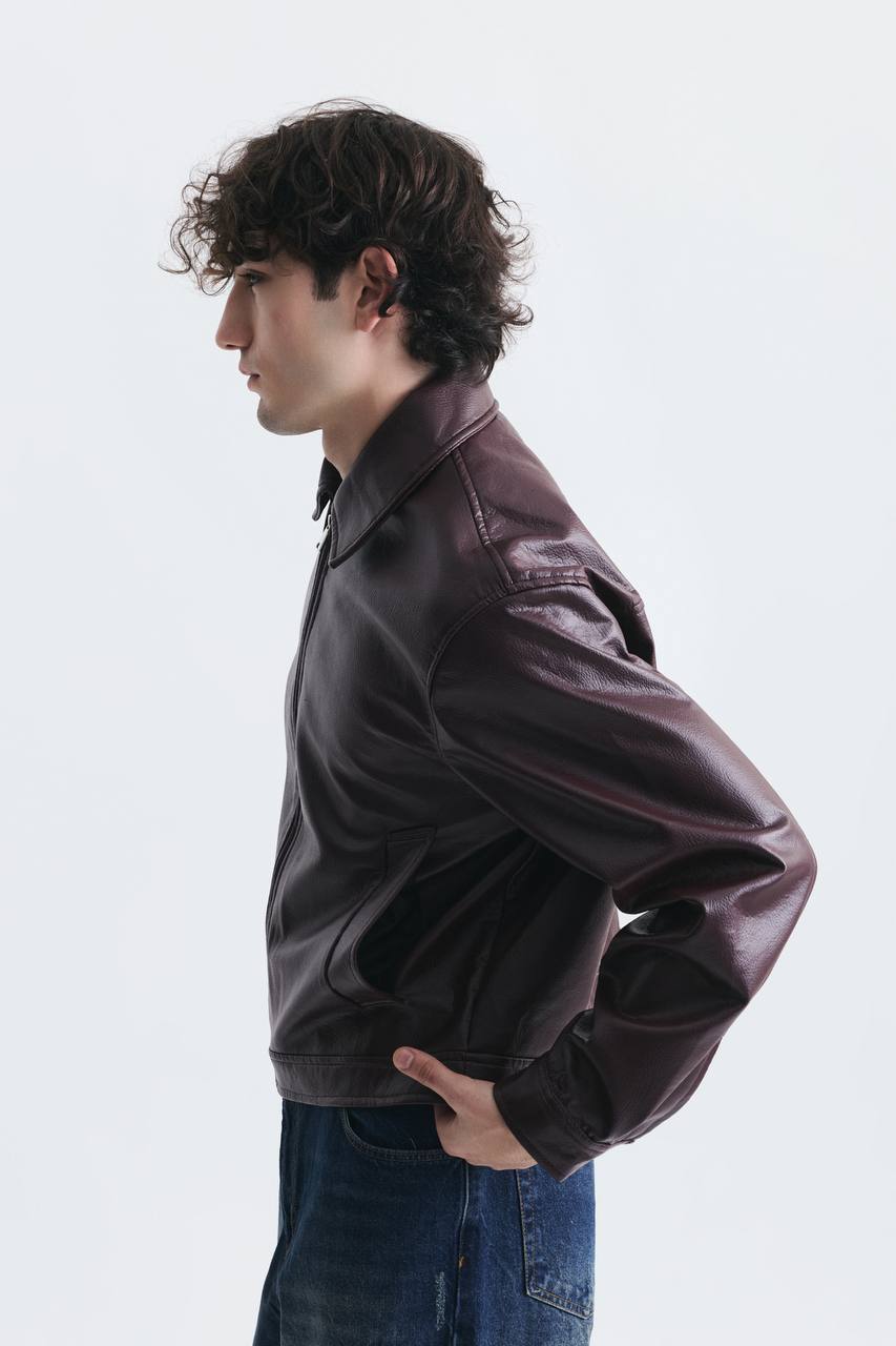 LEATHER JACKET ZIP BURGUNDY ES E50-01