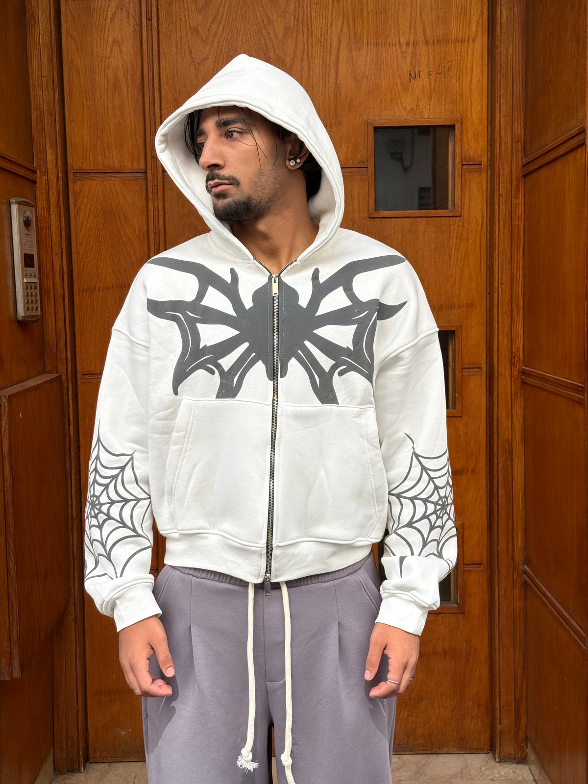 HOODIES CROP ZIP SPIDER WHITE BL