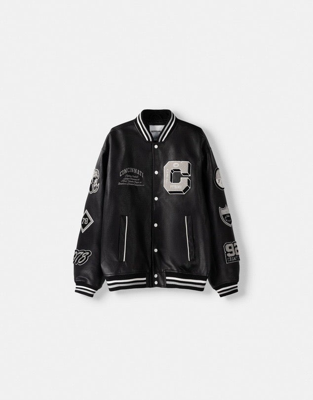 VARSITY BOMBER JACKET BLACK BERSHKA