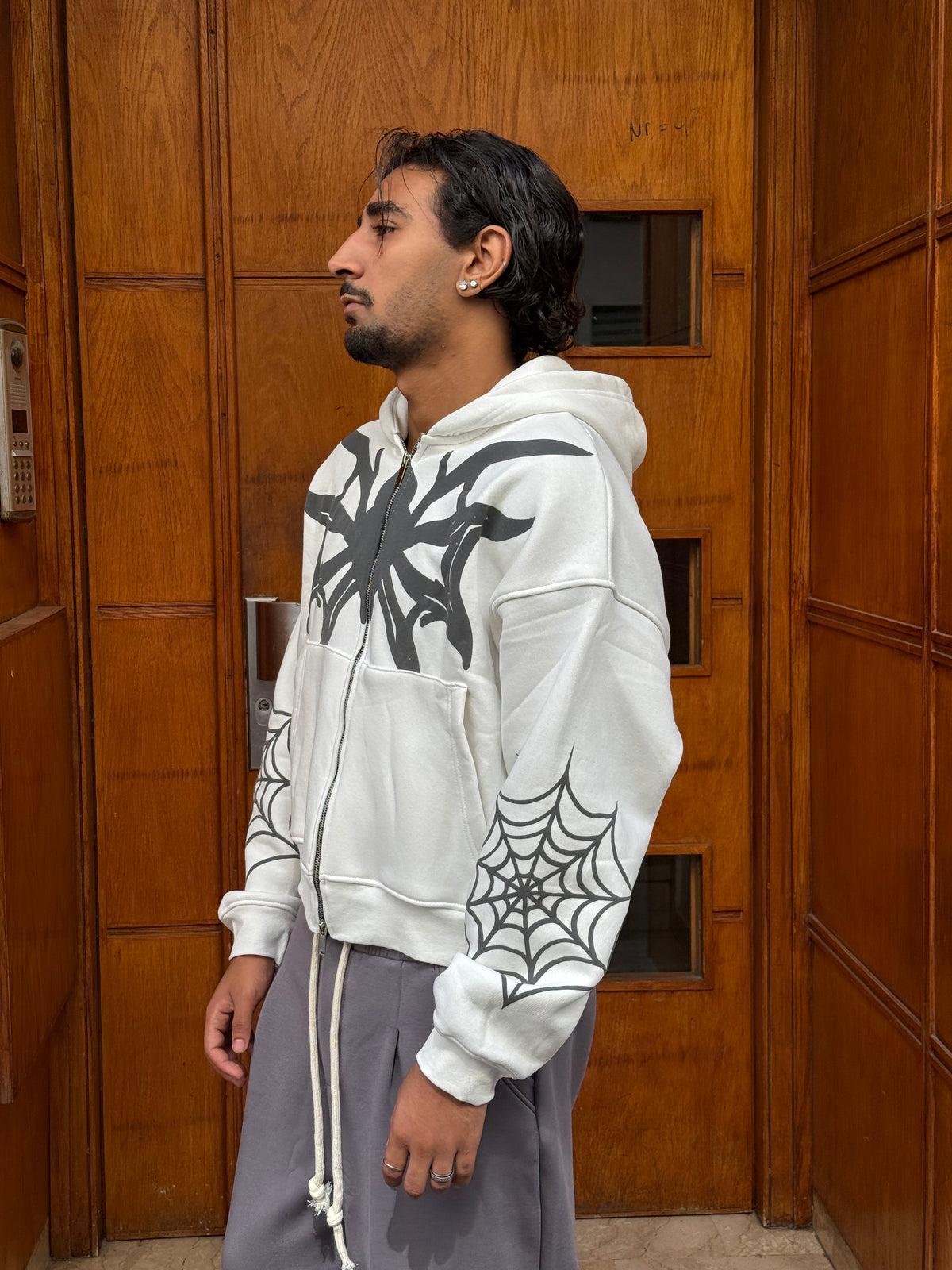 HOODIES CROP ZIP SPIDER WHITE BL