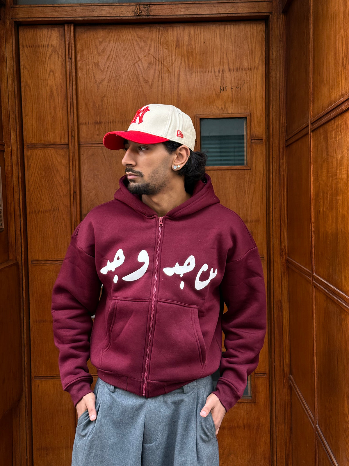 HOODIES ZIP CROP ( من جد وجد ) BURGUNDY OVX