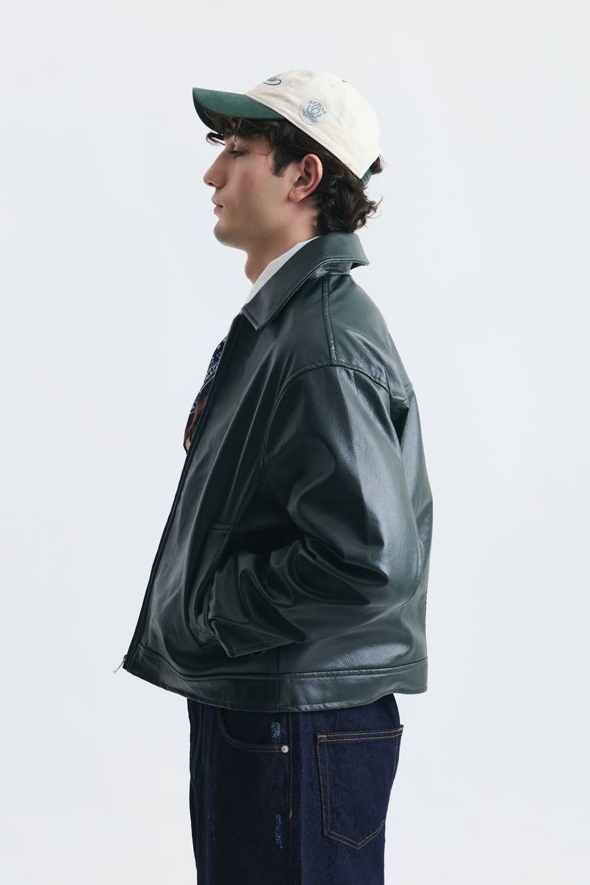 LEATHER JACKET ZIP GREEN ES E50-01