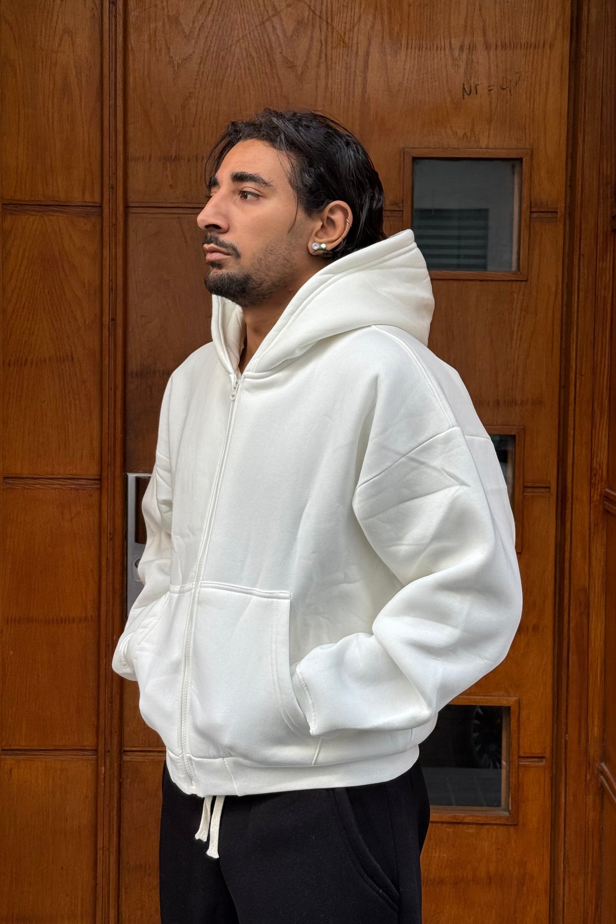 HOODIES CROP ZIP BASIC WHITE OVX