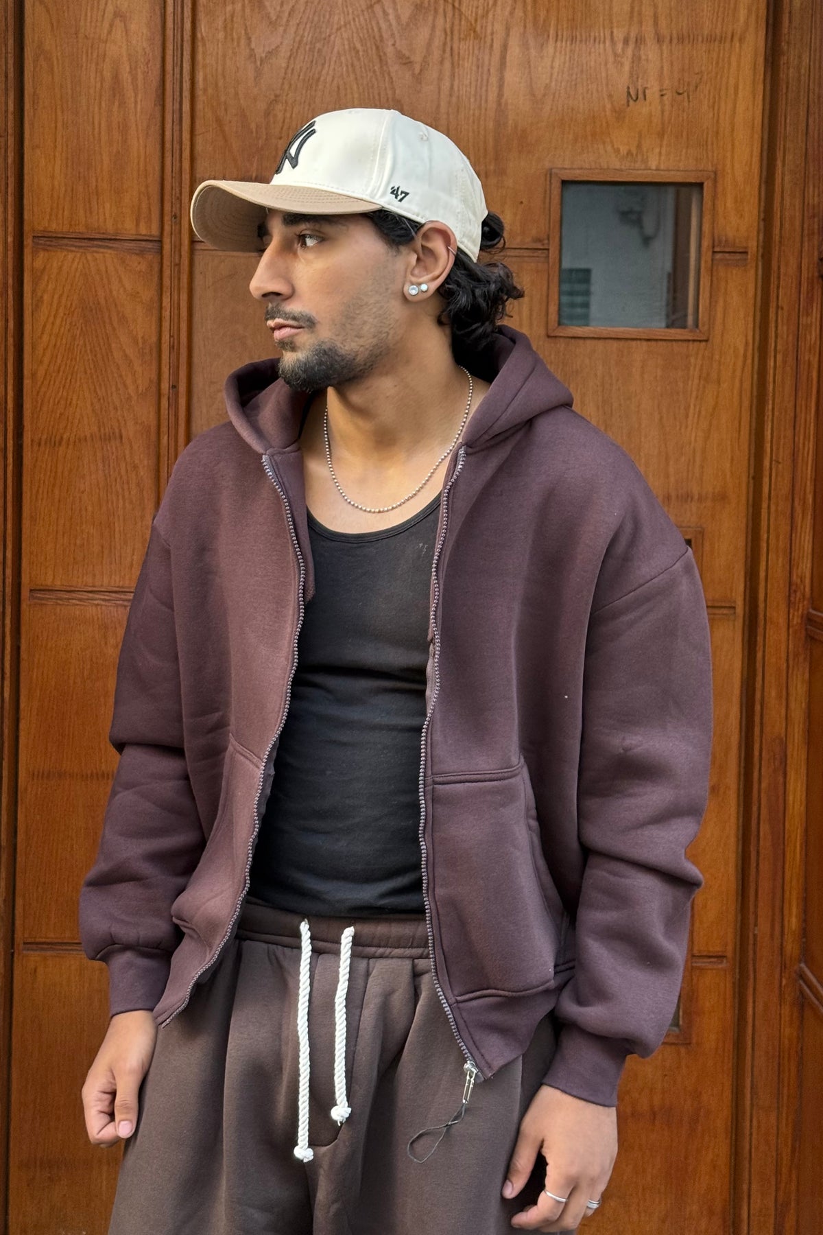 HOODIES CROP ZIP BASIC BROWN PB