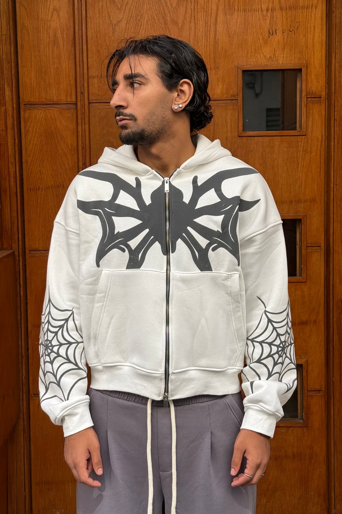 HOODIES CROP ZIP SPIDER WHITE BL