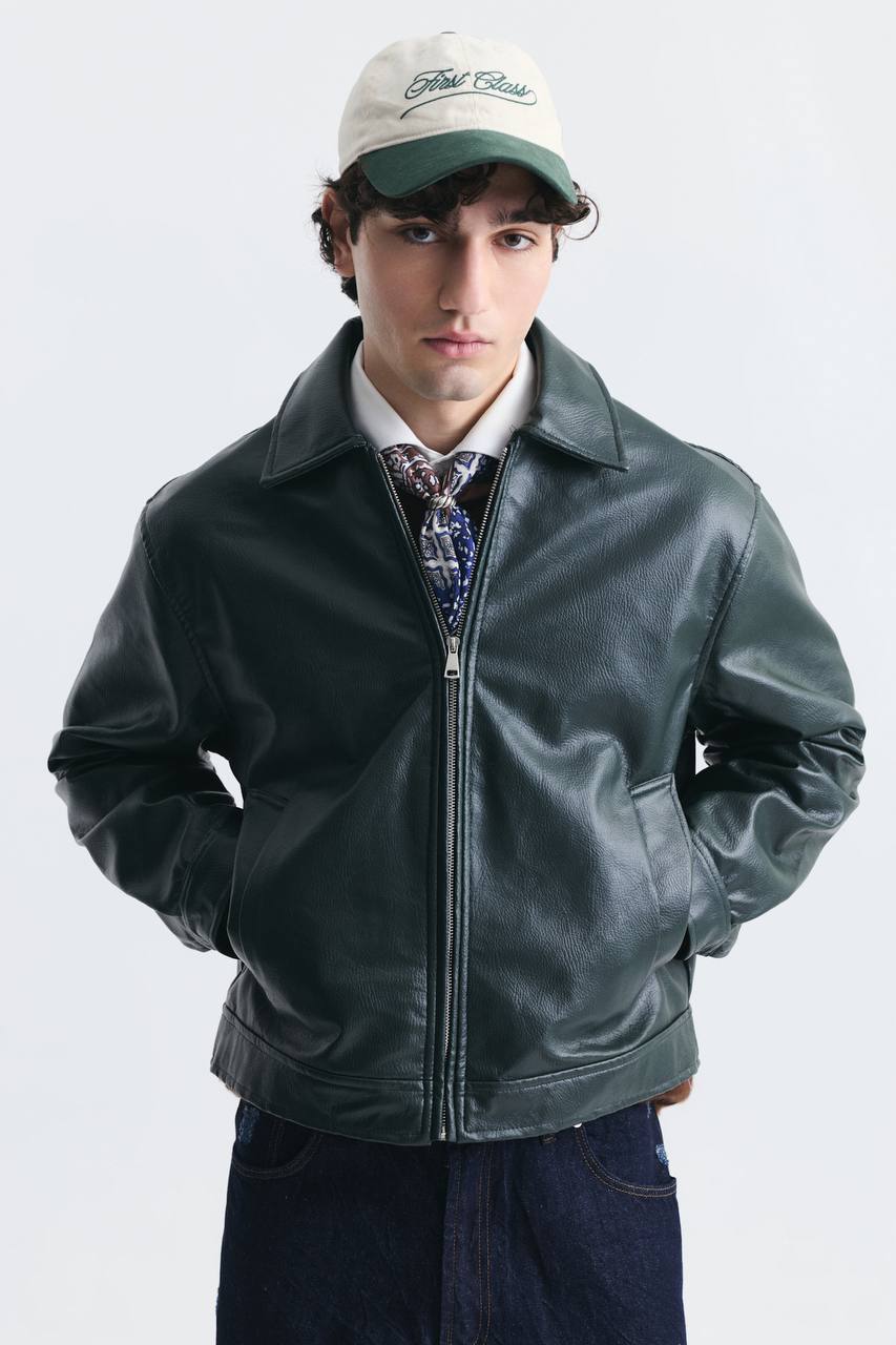 LEATHER JACKET ZIP GREEN ES E50-01