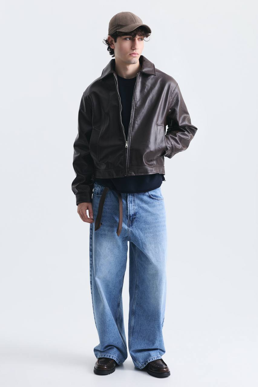 LEATHER JACKET ZIP BROWN ES E50-01