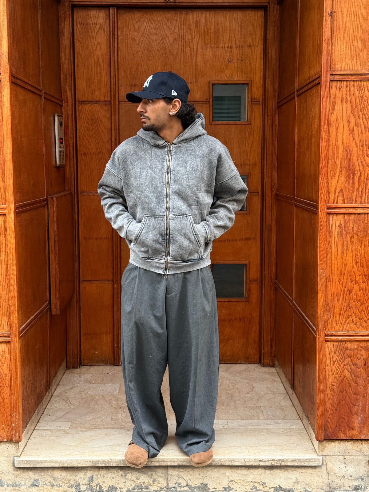 HOODIES ZIP WASHED GREY BL