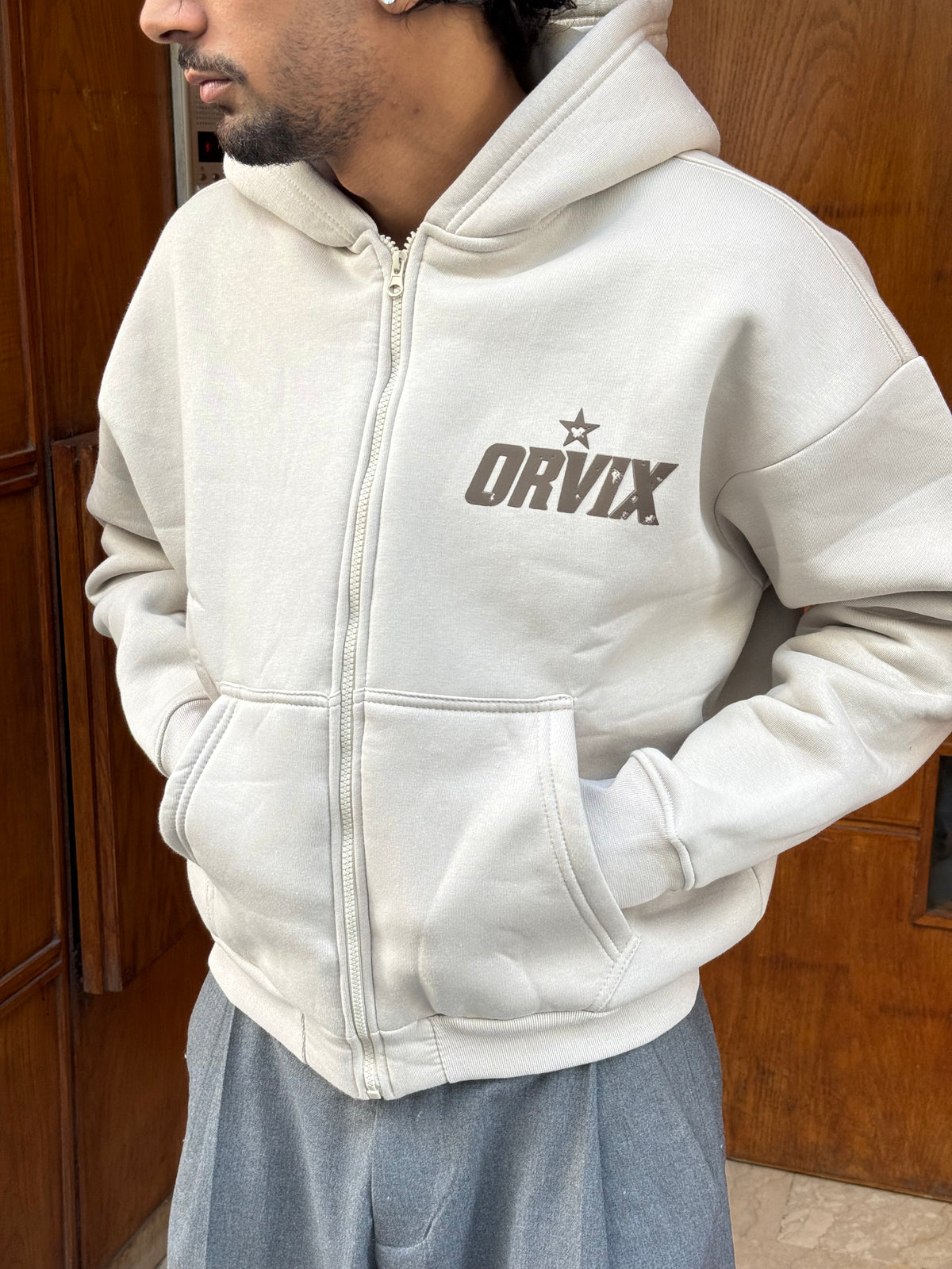 HOODIES CROP ZIP ORVIX CLUB BEIGE OVX