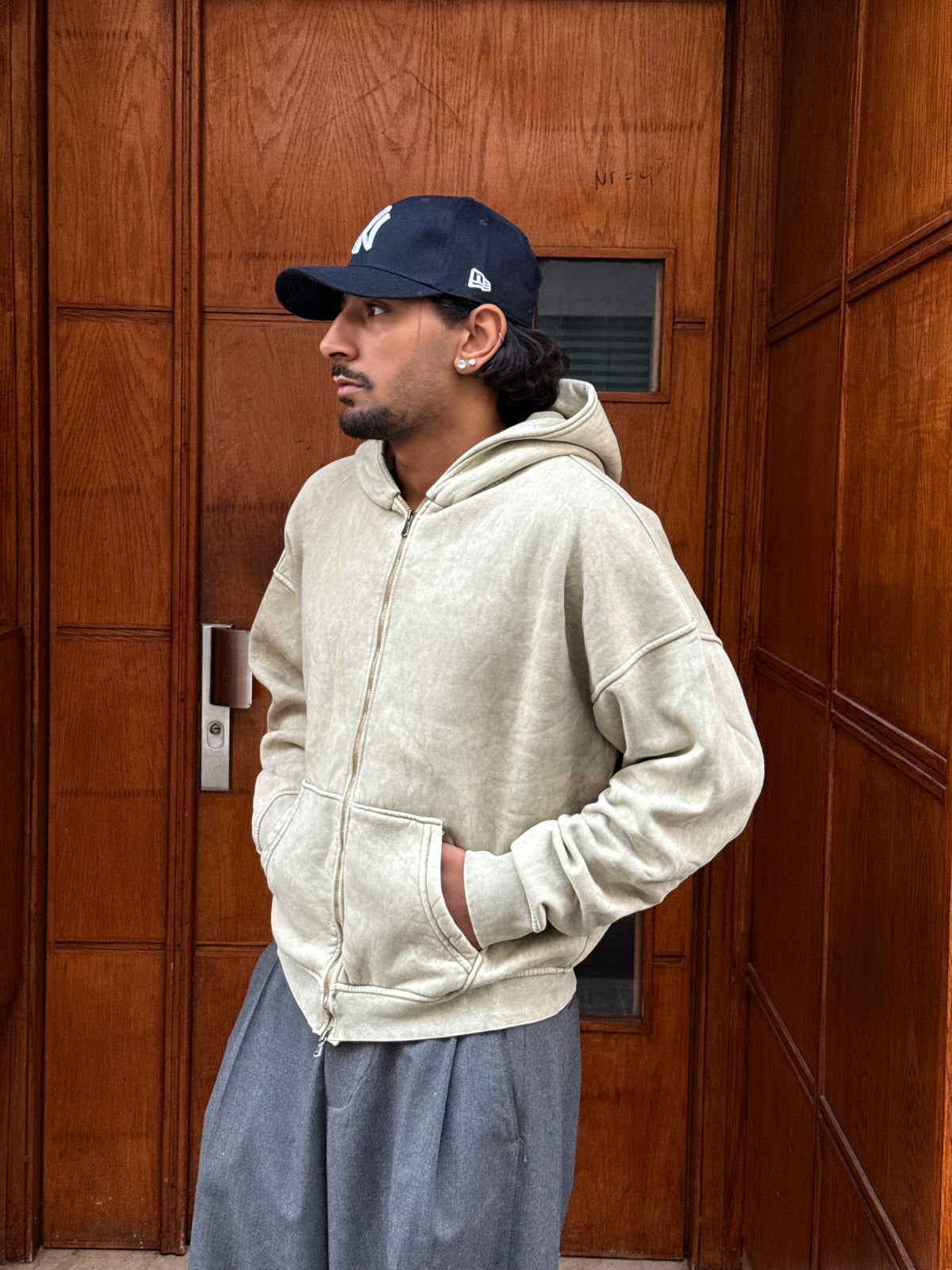 HOODIES ZIP WASHED BEIGE BL