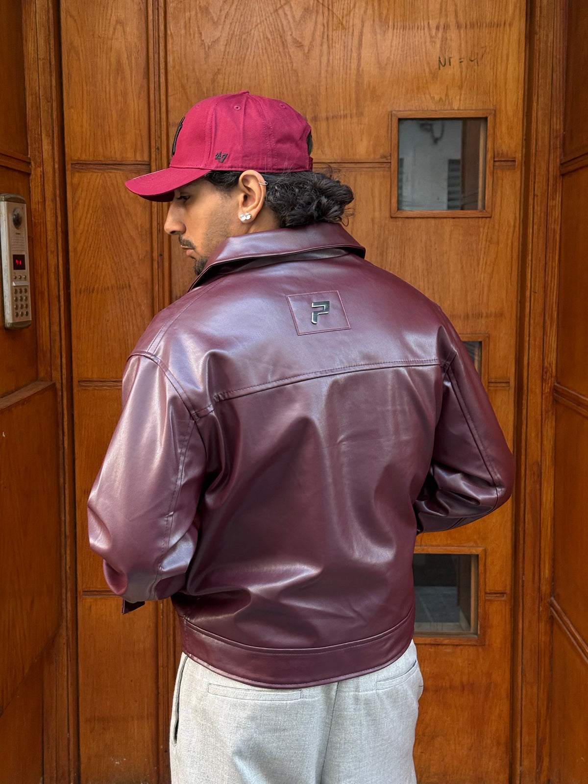FAUX LEATHER JACKET CROP BURGUNDY PZ
