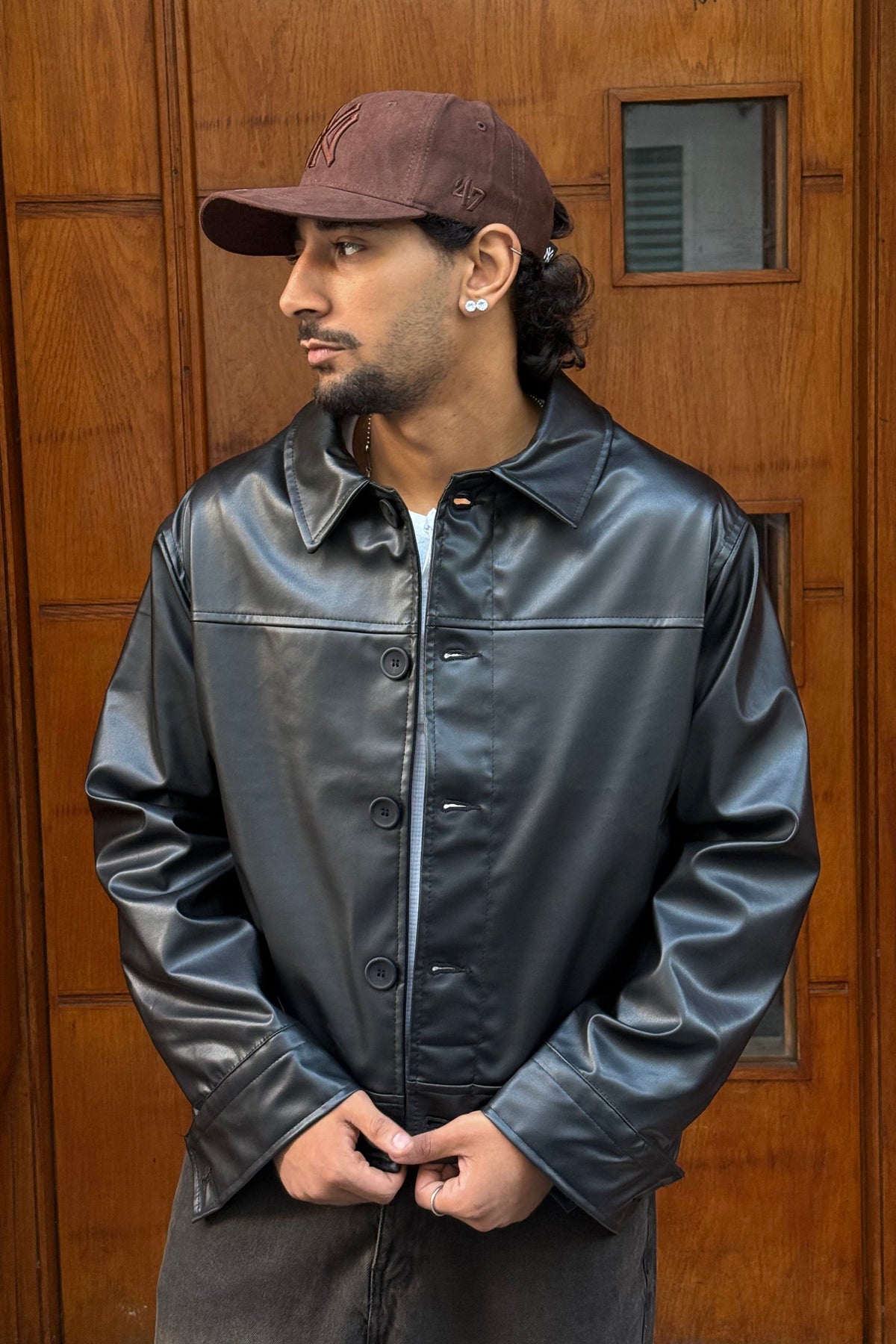 FAUX LEATHER JACKET CROP BLACK PZ