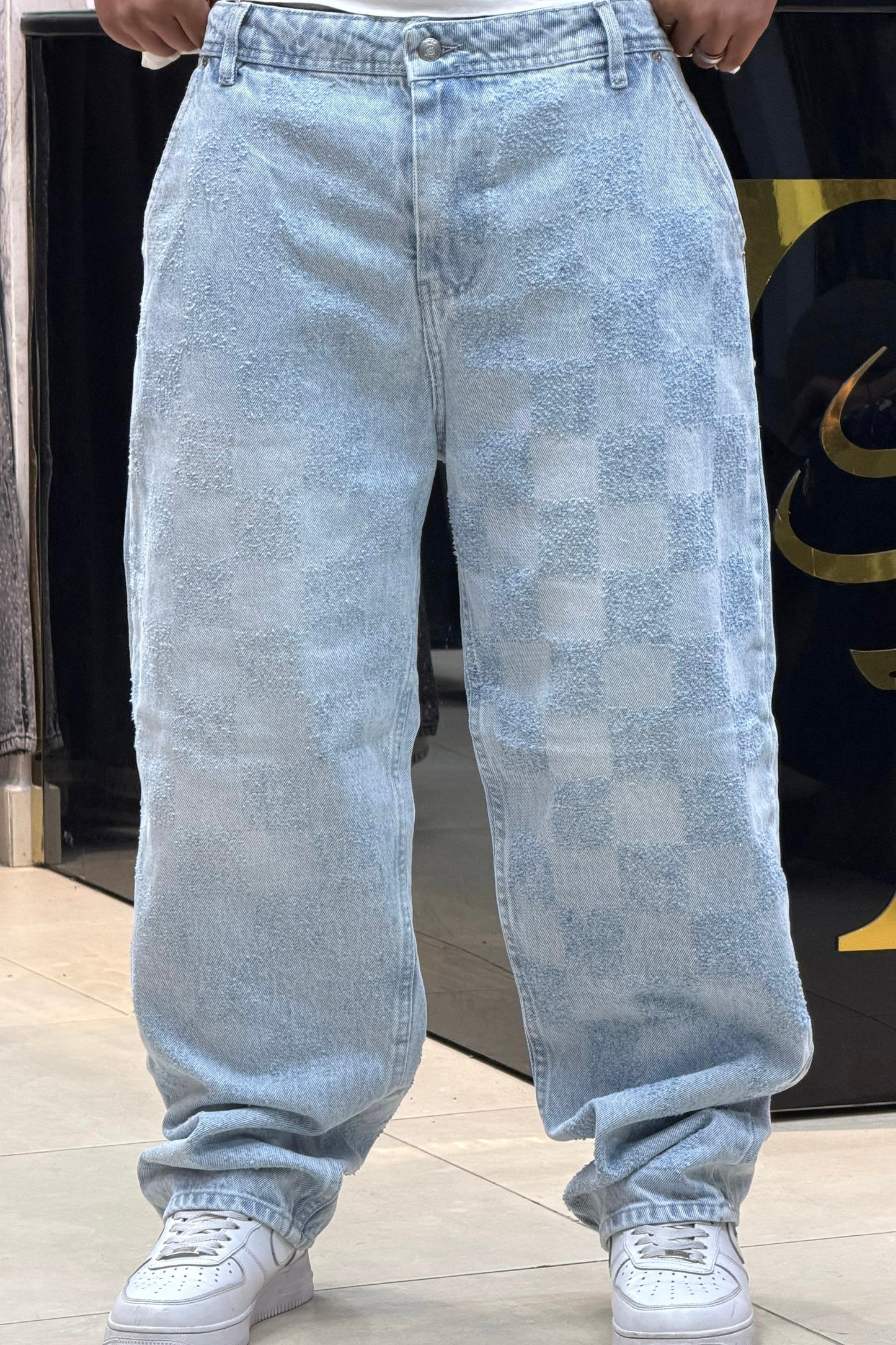 BAGGY JEANS CARREAU LASER BLEU DELAVE