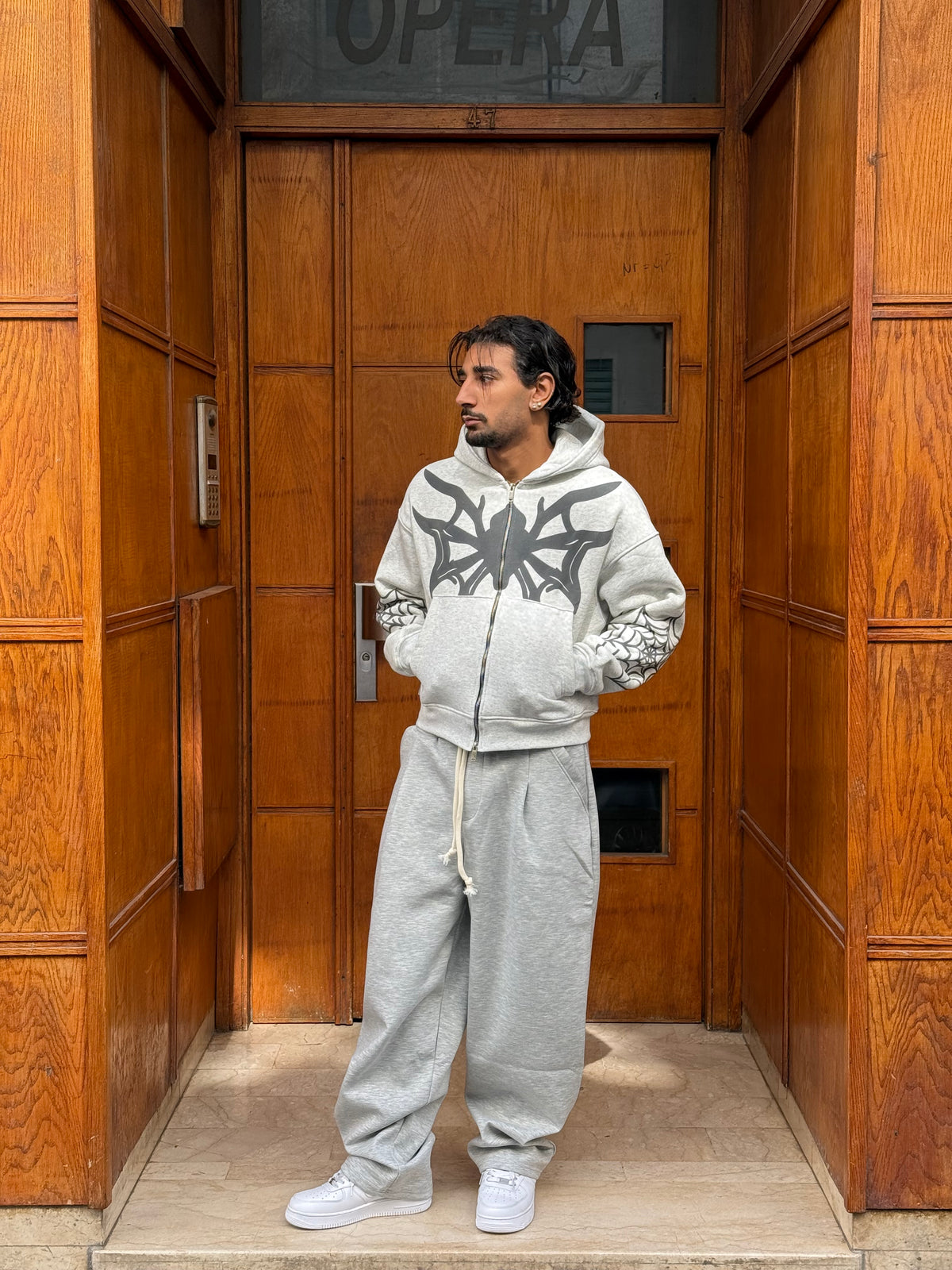 HOODIES CROP ZIP SPIDER GREY BL