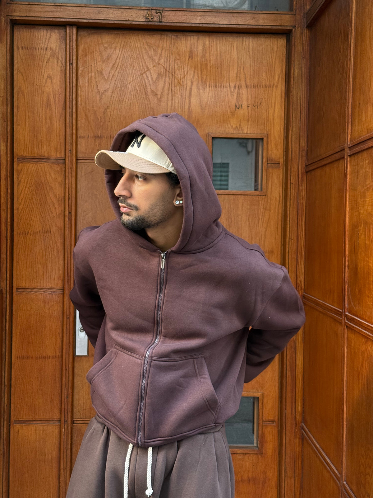 HOODIES CROP ZIP BASIC BROWN PB