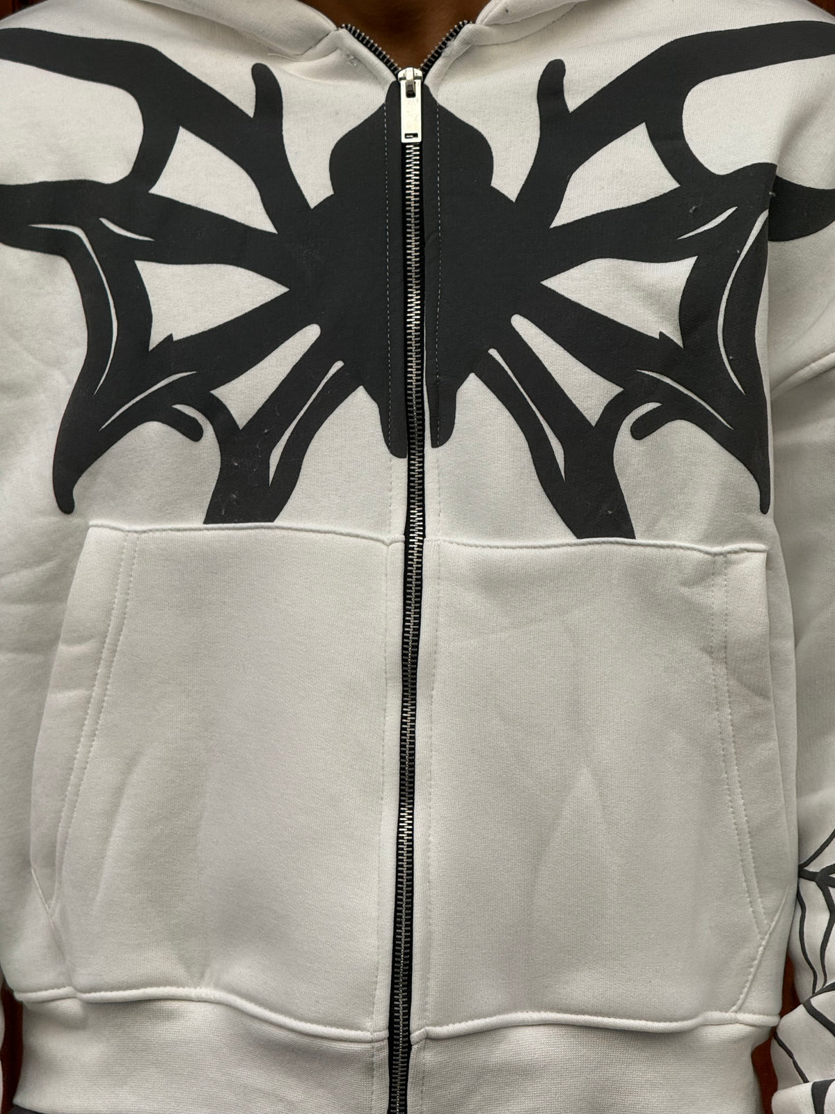 HOODIES CROP ZIP SPIDER WHITE BL