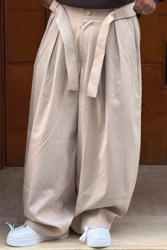 TROUSER PANTS OVERSIZE RAYURES (BEIGE) V80-63