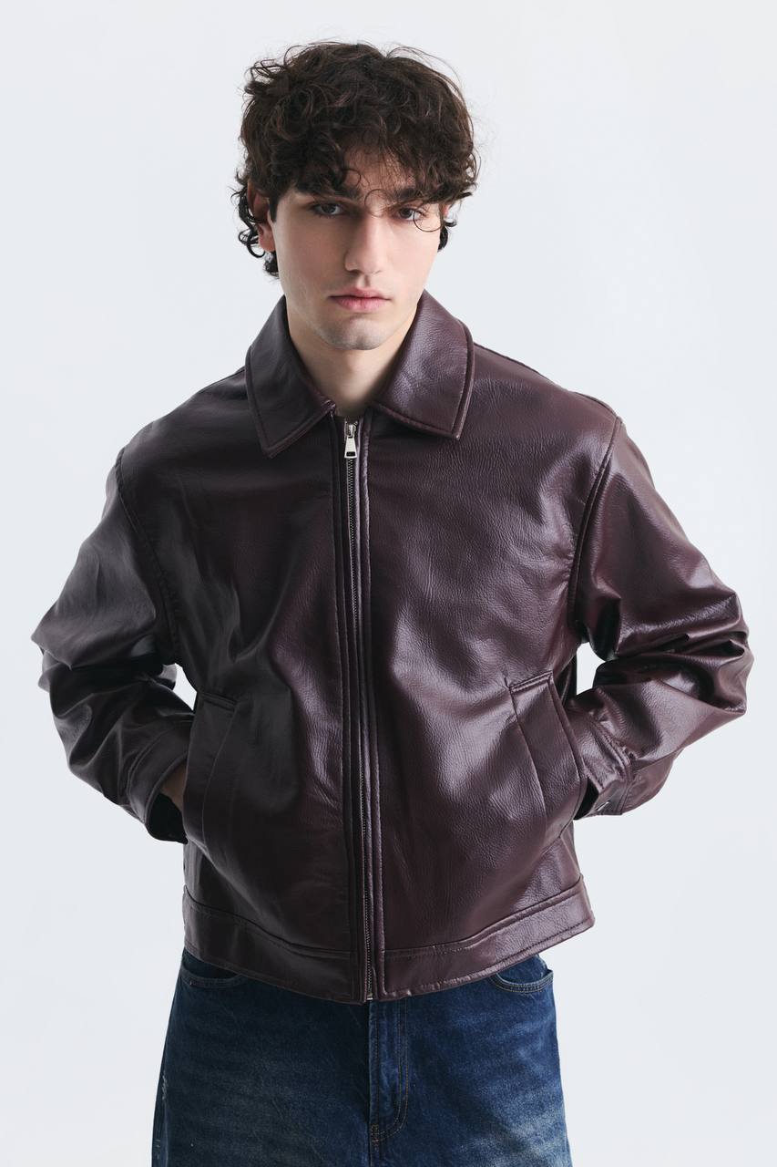 LEATHER JACKET ZIP BURGUNDY ES E50-01