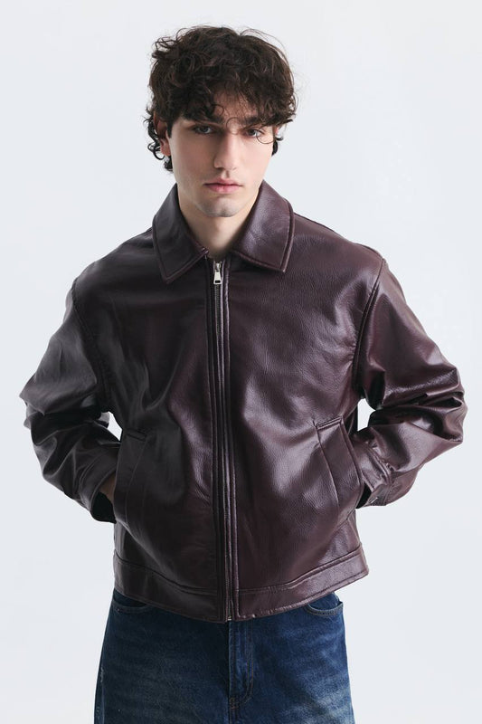 LEATHER JACKET ZIP BURGUNDY ES E50-01