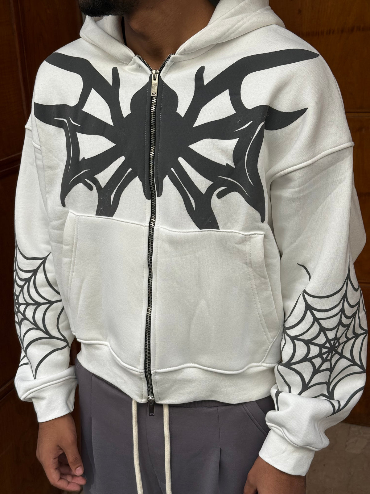 HOODIES CROP ZIP SPIDER WHITE BL